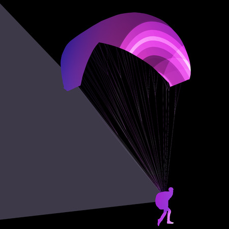 Paraglider flying silhouette illustration vector background colorful concept made of transparent curved shapesのイラスト素材