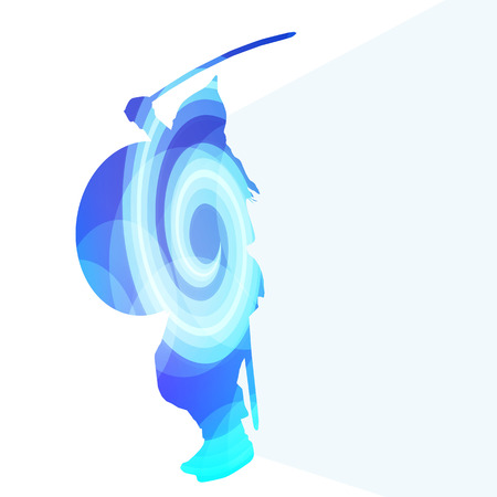 Medieval warrior crusader man silhouette illustration vector background colorful concept made of transparent curved shapesのイラスト素材