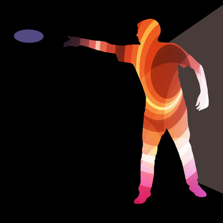 Man playing throwing flying disc silhouette illustration vector background colorful concept made of transparent curved shapesのイラスト素材