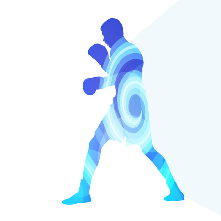 Boxing active young man box sport silhouette illustration vector background colorful concept made of transparent curved shapesのイラスト素材