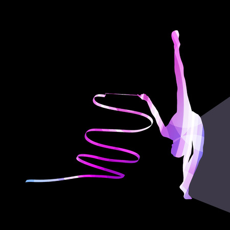 Woman art gymnastics with ribbon silhouette illustration vector background colorful concept made of transparent curved shapesのイラスト素材