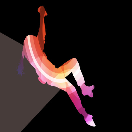Mountain climber woman girl silhouette illustration vector background colorful concept made of transparent curved shapesのイラスト素材
