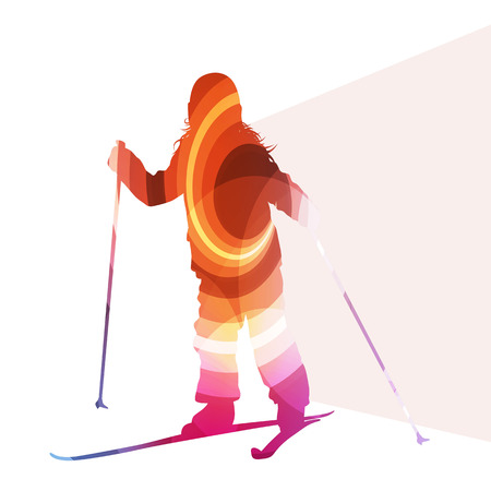 Active kid skiing silhouette illustration vector background colorful concept made of transparent curved shapesのイラスト素材