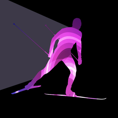 Skiing man silhouette illustration vector background colorful concept made of transparent curved shapesのイラスト素材