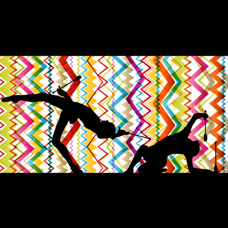 Female woman modern rhythmic gymnastics art with Indian clubs vector abstract background conceptのイラスト素材