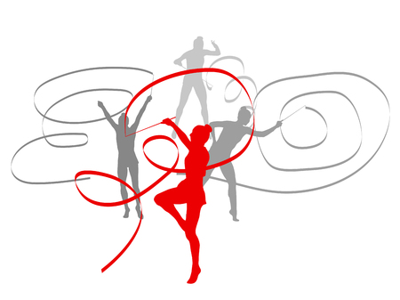 Woman with ribbon rhythmic gymnastics vector background winner concept isolated over whiteのイラスト素材