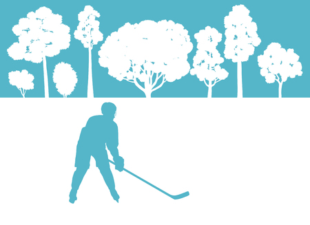Ice hockey player in winter landscape vector background conceptのイラスト素材