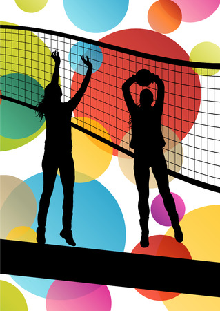 Volleyball player silhouettes in sport abstract vector background illustrationのイラスト素材