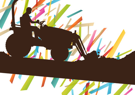 Agriculture machinery farm tractor vector illustration in farming landscape abstract background conceptのイラスト素材