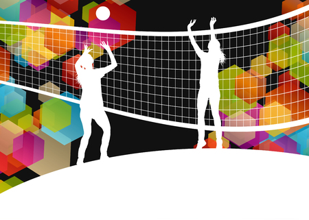 Volleyball player silhouettes in sport abstract vector background illustrationのイラスト素材