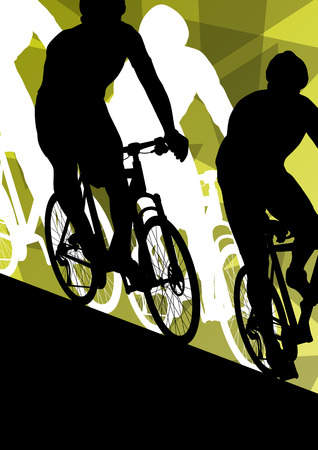 Active men cyclists bicycle riders in abstract sport landscape background illustration vectorのイラスト素材