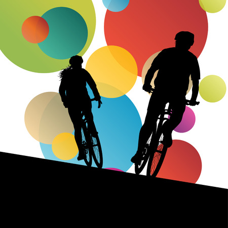 Active men cyclists bicycle riders in abstract sport landscape background illustration vectorのイラスト素材