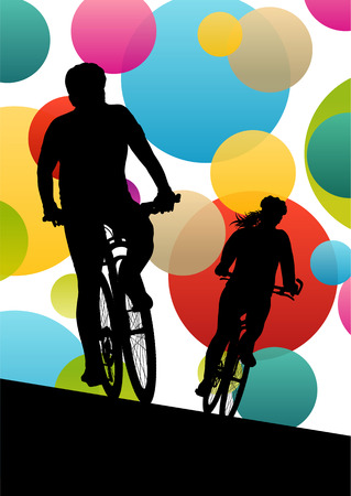 Active men cyclists bicycle riders in abstract sport landscape background illustration vectorのイラスト素材