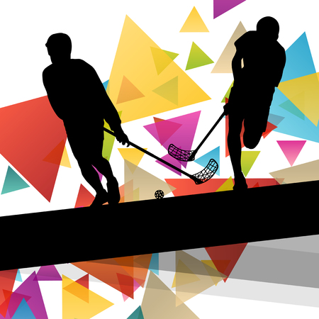 Floorball players silhouettes active and healthy sport vector abstract background illustrationのイラスト素材