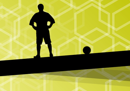 Soccer player men silhouettes with ball in active and healthy seasonal outdoor sport abstract background illustration vectorのイラスト素材