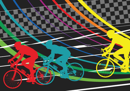 Active healthy men cyclists bicycle riders in abstract sport landscape background illustration vectorのイラスト素材