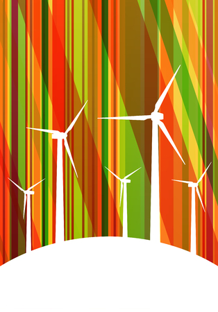 Colorful wind electricity generators and windmills detailed ecology electricity silhouettes illustration collection background vectorのイラスト素材