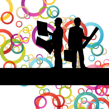 Construction engineer worker people silhouettes in active industrial business abstract background illustration vectorのイラスト素材