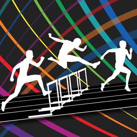 Hurdle race active and healthy men barrier running vector background winner overcoming difficulties concept graphic vectorのイラスト素材