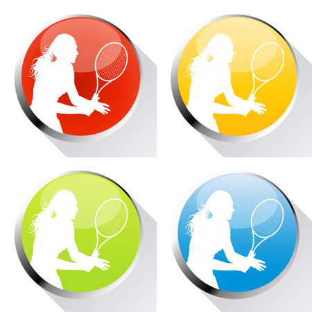 Tennis player woman web icon or badge vector background setのイラスト素材