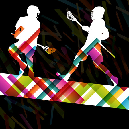 Lacrosse players silhouettes active and healthy sport vector abstract background illustrationのイラスト素材