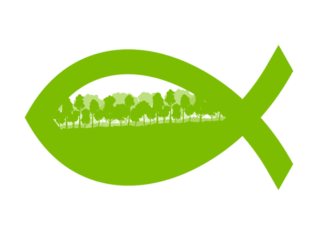 Christian fish green abstract vector background concept illustration with nature landscapeのイラスト素材