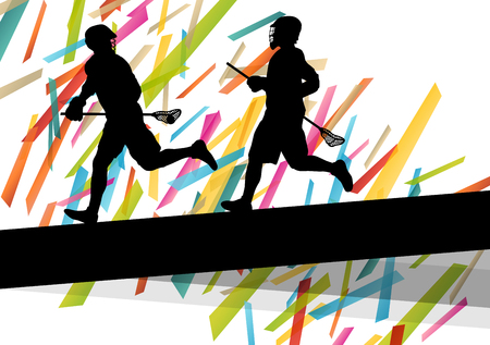 Lacrosse players silhouettes active and healthy sport vector abstract background illustrationのイラスト素材