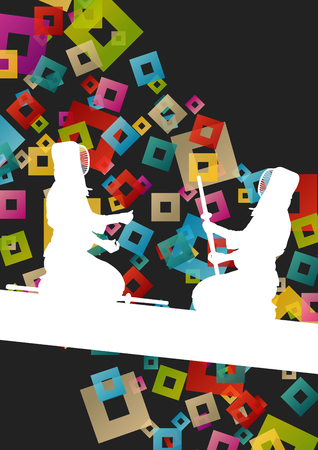 Active japanese Kendo sword martial arts fighters sport silhouettes abstract illustration background vectorのイラスト素材