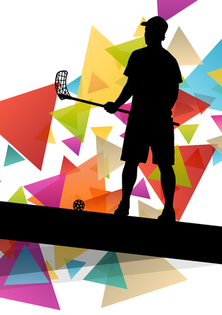Floorball players silhouettes active and healthy sport vector abstract background illustrationのイラスト素材
