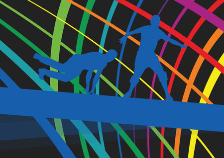 Street dancers young active and healthy people sport silhouettes vector background illustrationのイラスト素材