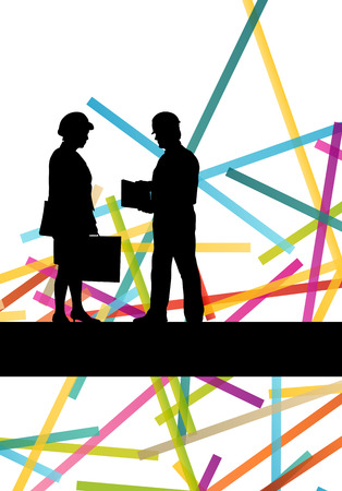 Construction engineer worker people silhouettes in active industrial business abstract background illustration vectorのイラスト素材