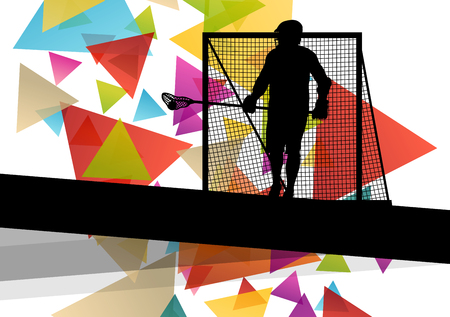 Lacrosse players silhouettes active and healthy sport vector abstract background illustrationのイラスト素材