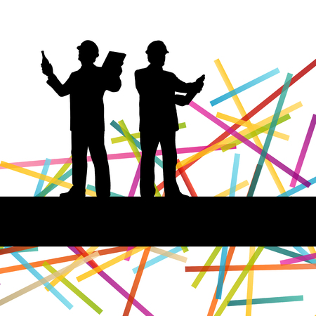 Construction engineer worker people silhouettes in active industrial business abstract background illustration vectorのイラスト素材