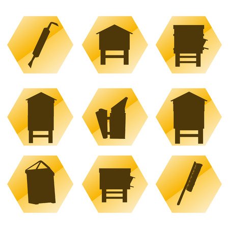 Beekeeping vector background tool set and beekeepers icons illustration isolated on whiteのイラスト素材
