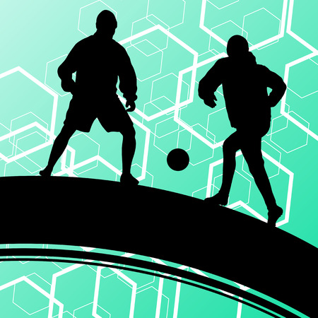 Soccer player men silhouettes with ball in active and healthy seasonal outdoor sport abstract background illustration vectorのイラスト素材