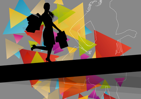 Women silhouettes with shopping bags in active abstract background seasonal illustration vectorのイラスト素材