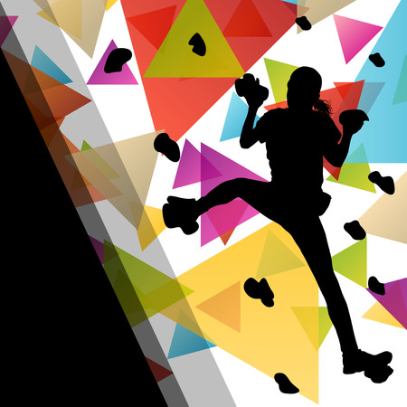 Children girl silhouettes on climbing wall in active and healthy sport background illustration vectorのイラスト素材