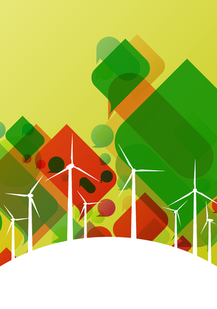 Colorful wind electricity generators and windmills detailed ecology electricity silhouettes illustration collection background vectorのイラスト素材