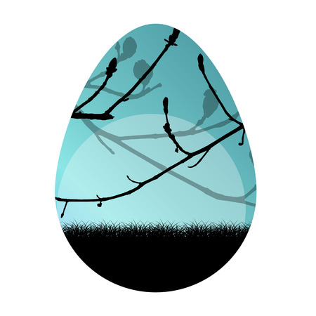 Easter egg vector background nature landscape spring branches concept illustrationのイラスト素材