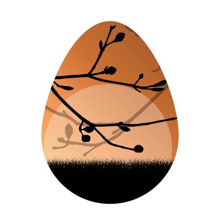 Easter egg vector background nature landscape spring branches concept illustrationのイラスト素材