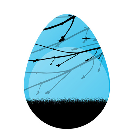 Easter egg vector background nature landscape spring branches concept illustrationのイラスト素材