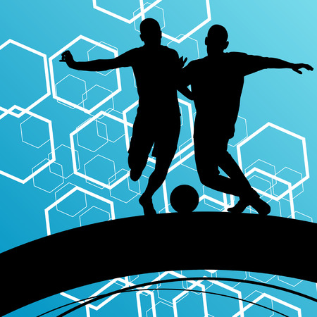 Soccer player men silhouettes with ball in active and healthy abstract background sport illustration vectorのイラスト素材