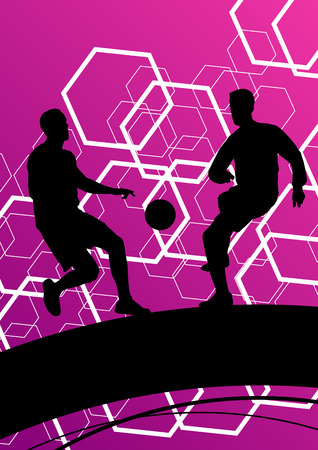 Soccer player men silhouettes with ball in active and healthy abstract background sport illustration vectorのイラスト素材