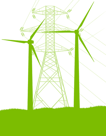 Wind generator and high voltage towers vector background ecology green conceptのイラスト素材