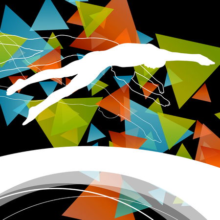 Swimming people fit and active healthy silhouettes isolated sport color abstract shape background vector illustrationのイラスト素材