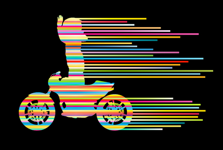 Motorbike rider vector background trick stunt illustration concept made of stripesのイラスト素材