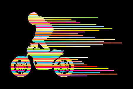 Motorbike rider vector background trick stunt illustration concept made of stripesのイラスト素材