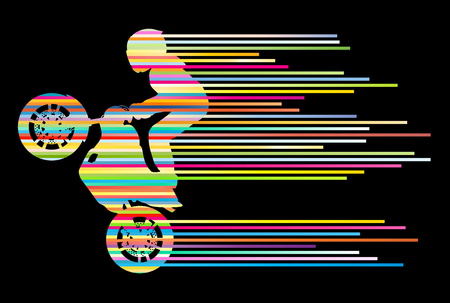 Motorbike rider vector background trick stunt illustration concept made of stripesのイラスト素材