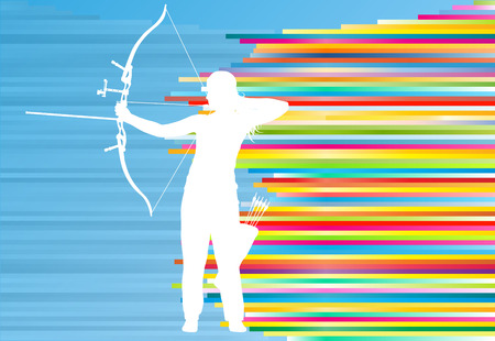 Archer woman training with bow vector background abstract illustrationのイラスト素材