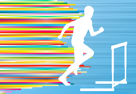 Track and field athlete competing during hurdle race barrier running vector background conceptのイラスト素材